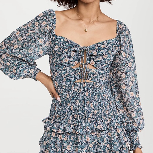 ASTR the Label Marietta Dress Blue Peach Multi Floral - Picture 2 of 9